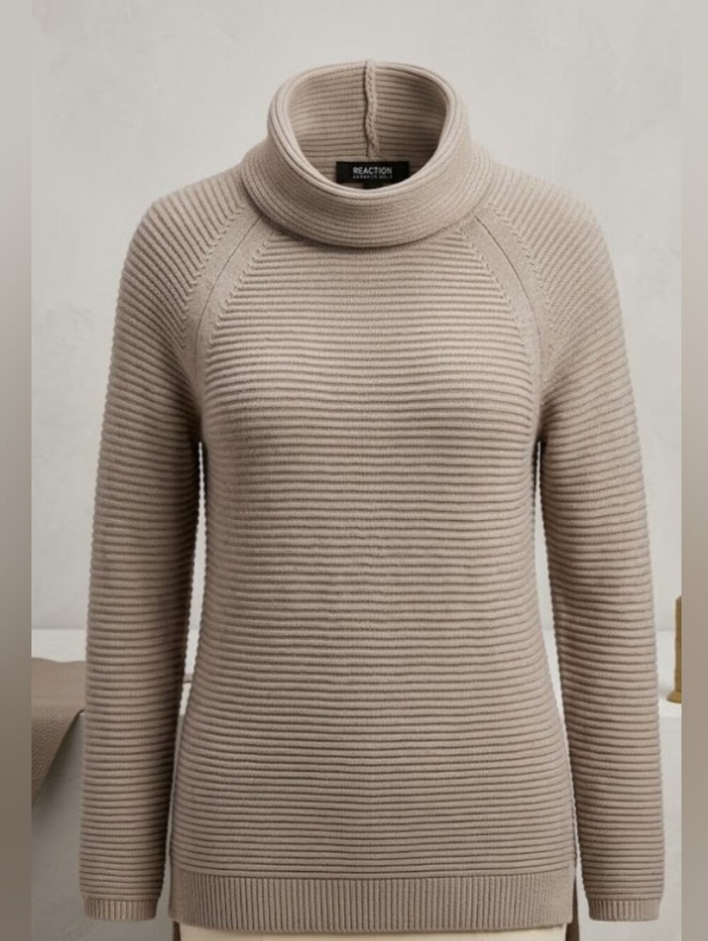 Kenneth Cole Women's Cream Ribbed Cowl Neck Sweater (Sz M) Cotton Cozy Neutral
